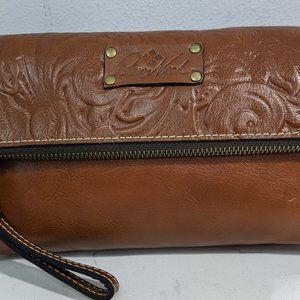 Patricia Nash Fold-over Valerie Wristlet Clutch Handbag Bag Leather Light Brown